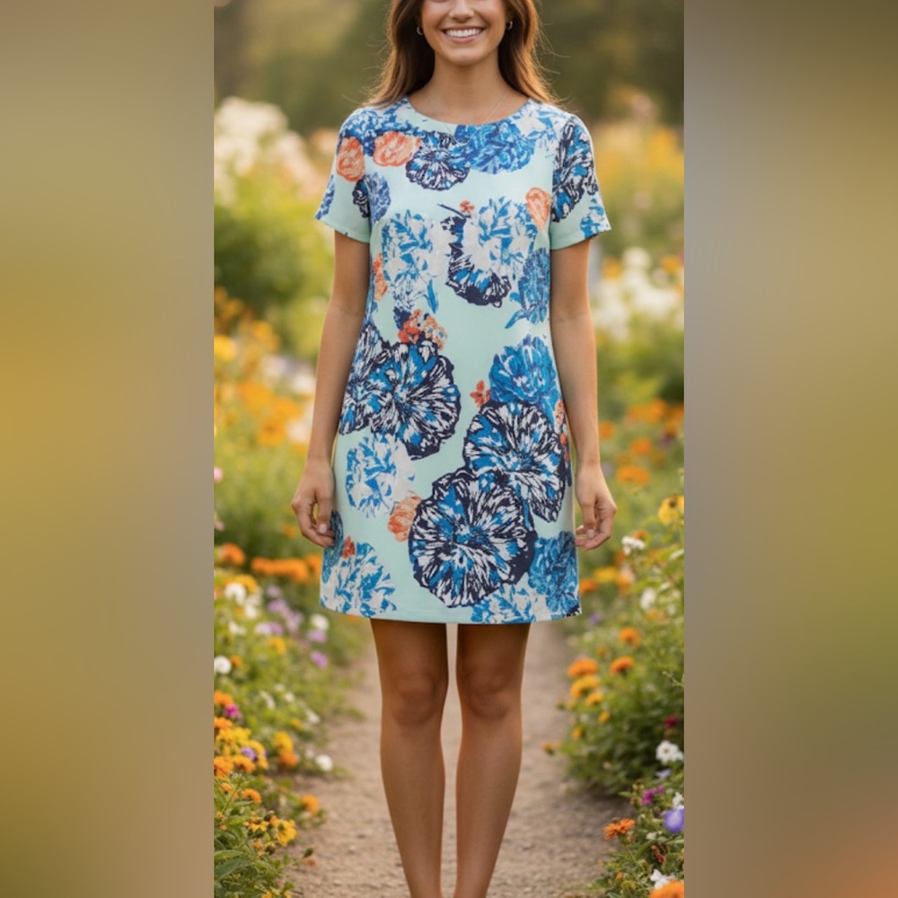J Crew Dress Womens Size 4 Green Floral Pattern Short Sleeve Summer